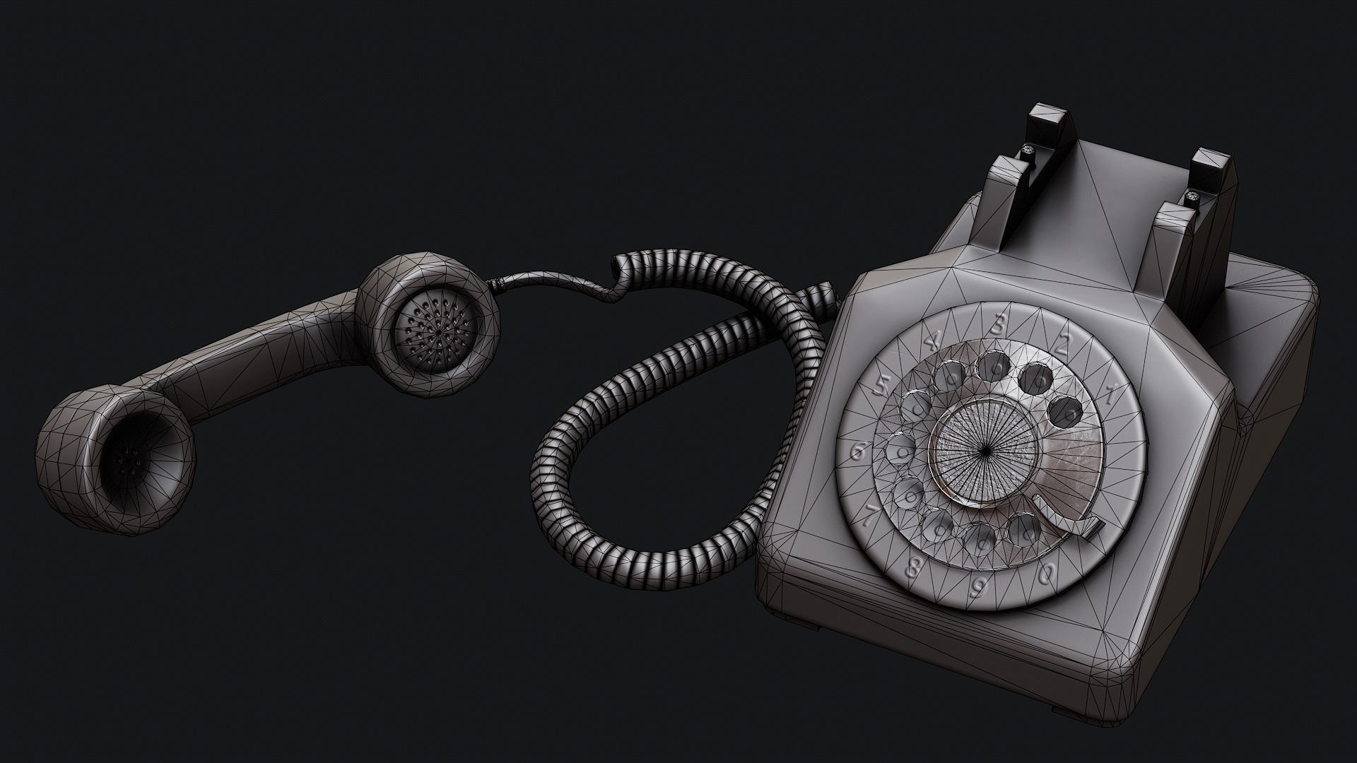 Low Poly PBR Rotary Phone Low-poly 3D model_28