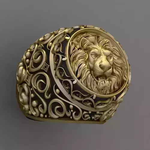 Stylish male ring with a lion 3D print model