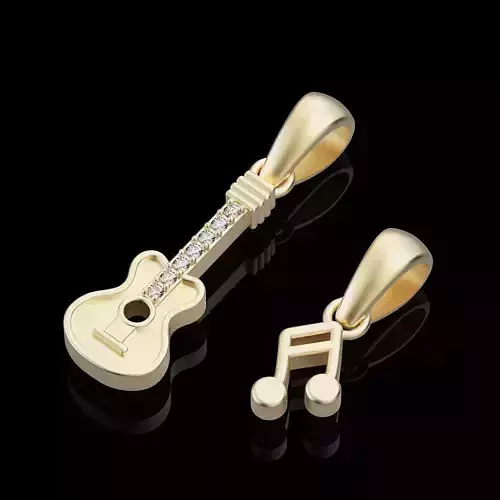 Guitar notation pendant silver gold printable jewelry 3D model
