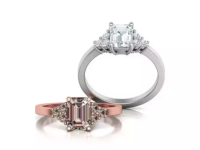 1ct Emerald Cut Diamond Engagement Ring 7x5 Gem 3dmodel