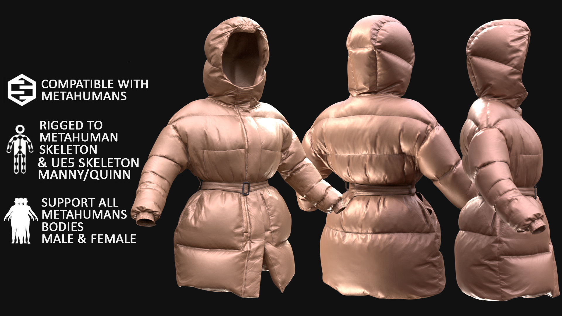Puffer 76 - All MH Bodies and UE5 Skeletons - Rigged Low-poly 3D model_3