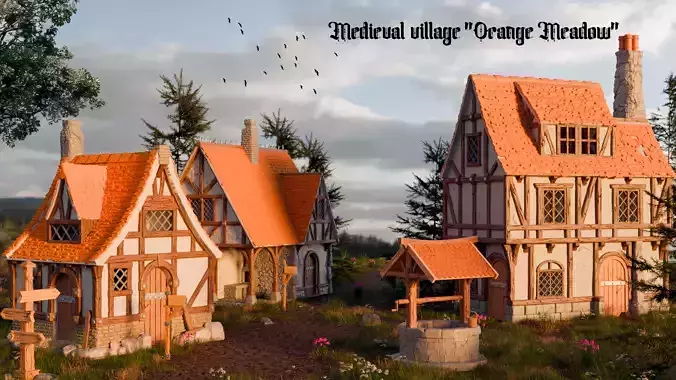 Medieval village - Orange Meadow  3D Model Collection