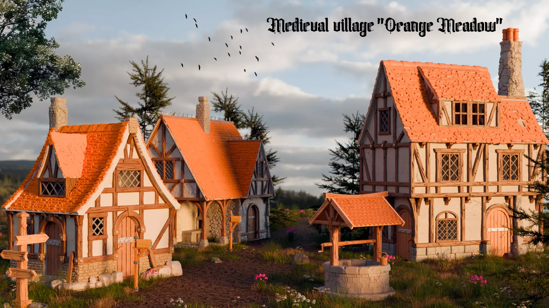 Medieval village - Orange Meadow  3D Model Collection_0