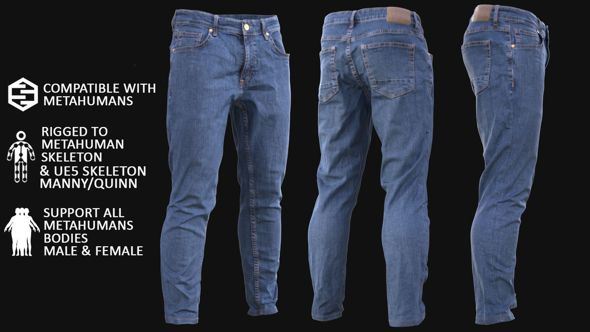 Jeans 73 - All MH Bodies and UE5 Skeletons - Rigged Low-poly 3D model_3