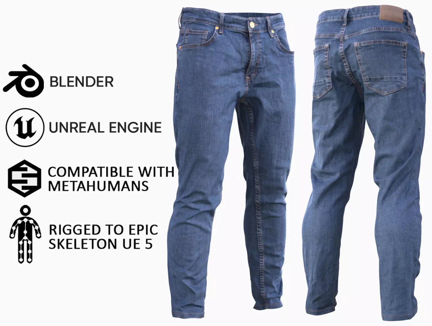 Jeans 73 - All MH Bodies and UE5 Skeletons - Rigged Low-poly 3D model_0