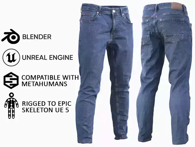 Jeans 73 - All MH Bodies and UE5 Skeletons - Rigged Low-poly 3D model