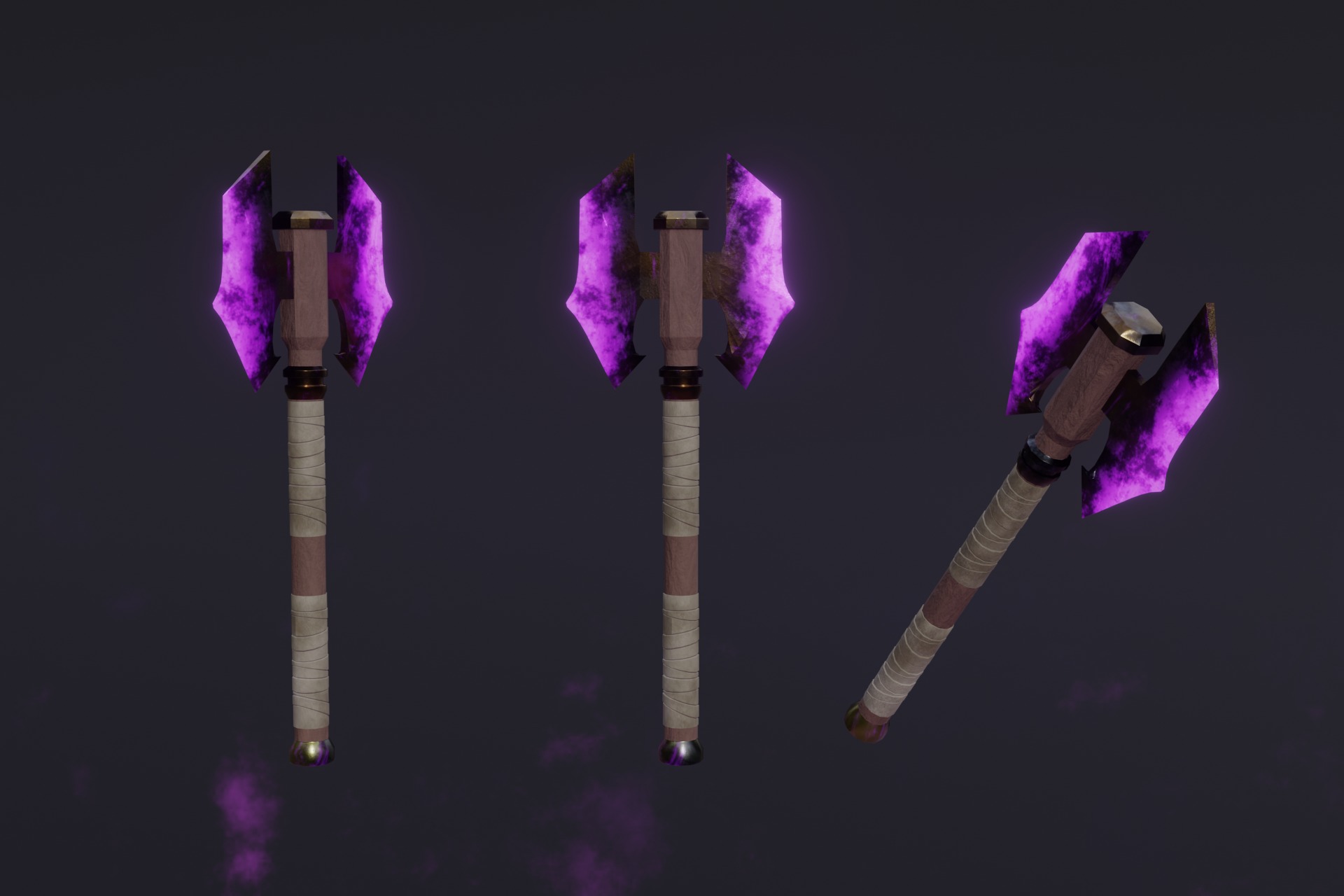 Set of 6 Elemental Double Bit Axe 01 - Fantasy weapon Low-poly 3D model_6