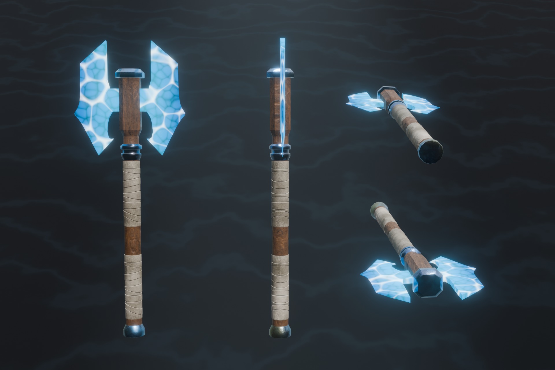 Set of 6 Elemental Double Bit Axe 01 - Fantasy weapon Low-poly 3D model_1