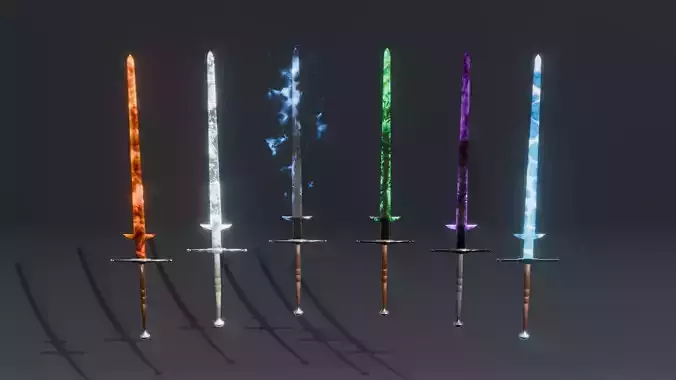Set of 6 Elemental Great Swords  - Fantasy medieval weapon 
