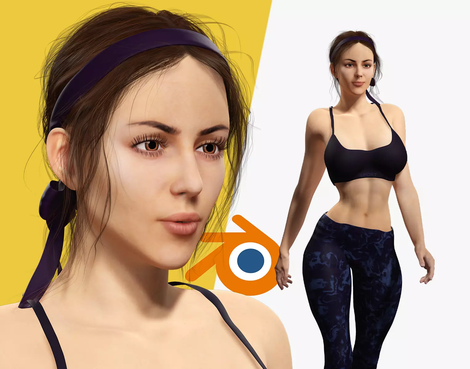 Realistic Female Athlete in Sportswear  Blender Ready Low-poly 3D model_0