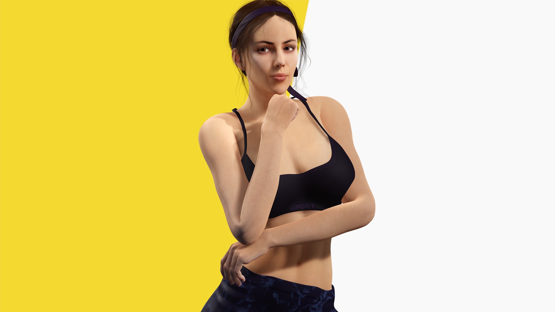 Realistic Female Athlete in Sportswear Unreal Engine Ready Low-poly 3D model_9