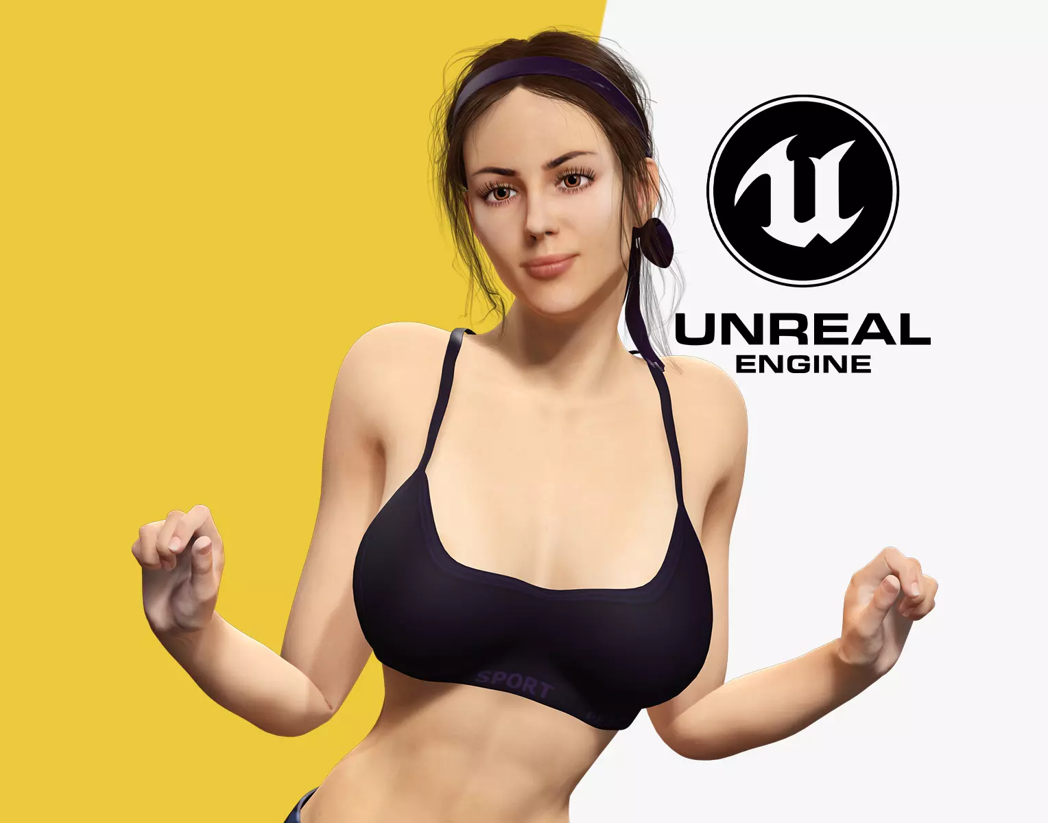 Realistic Female Athlete in Sportswear Unreal Engine Ready Low-poly 3D model_0