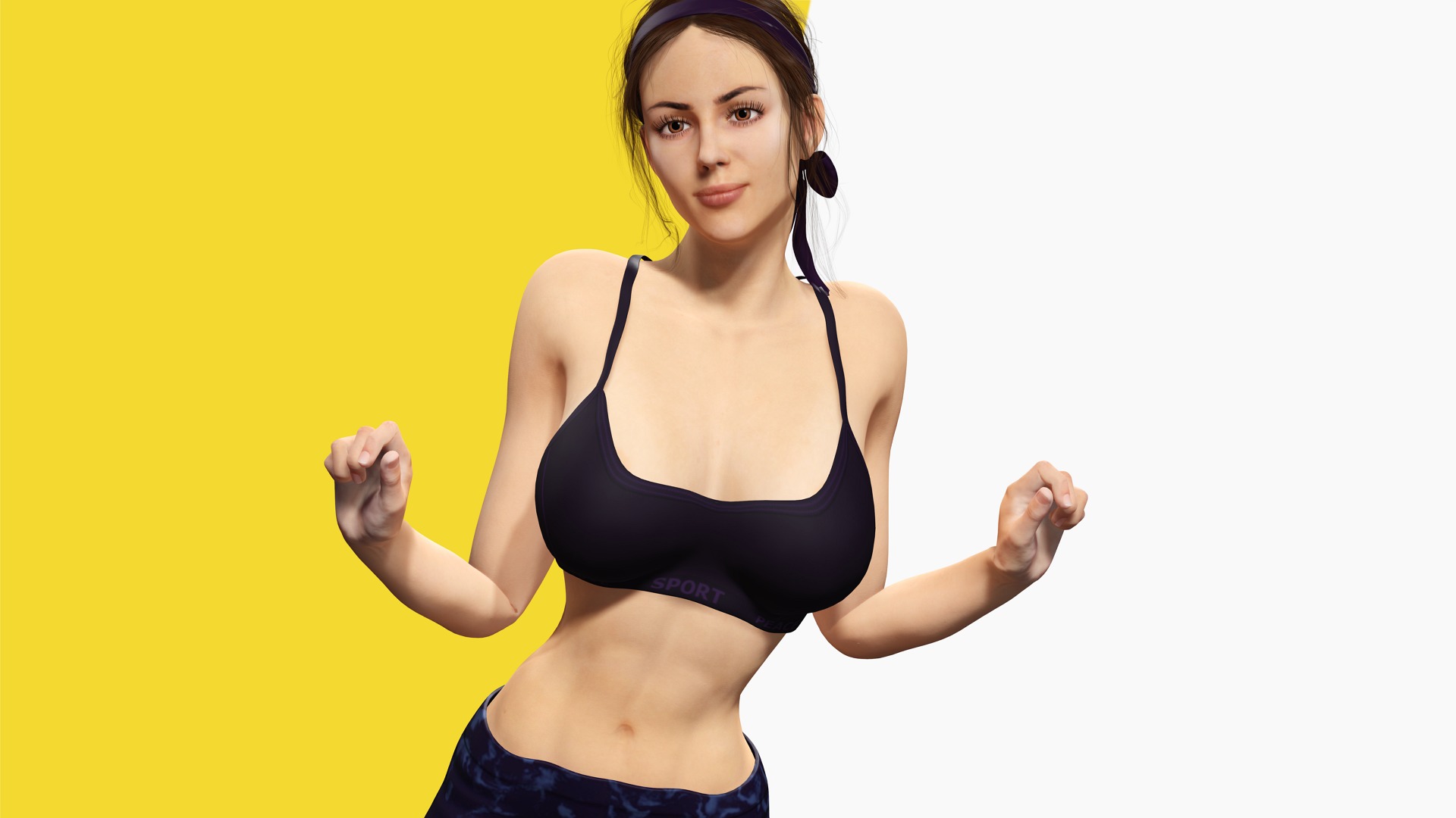 Realistic Female Athlete in Sportswear Unreal Engine Ready Low-poly 3D model_20