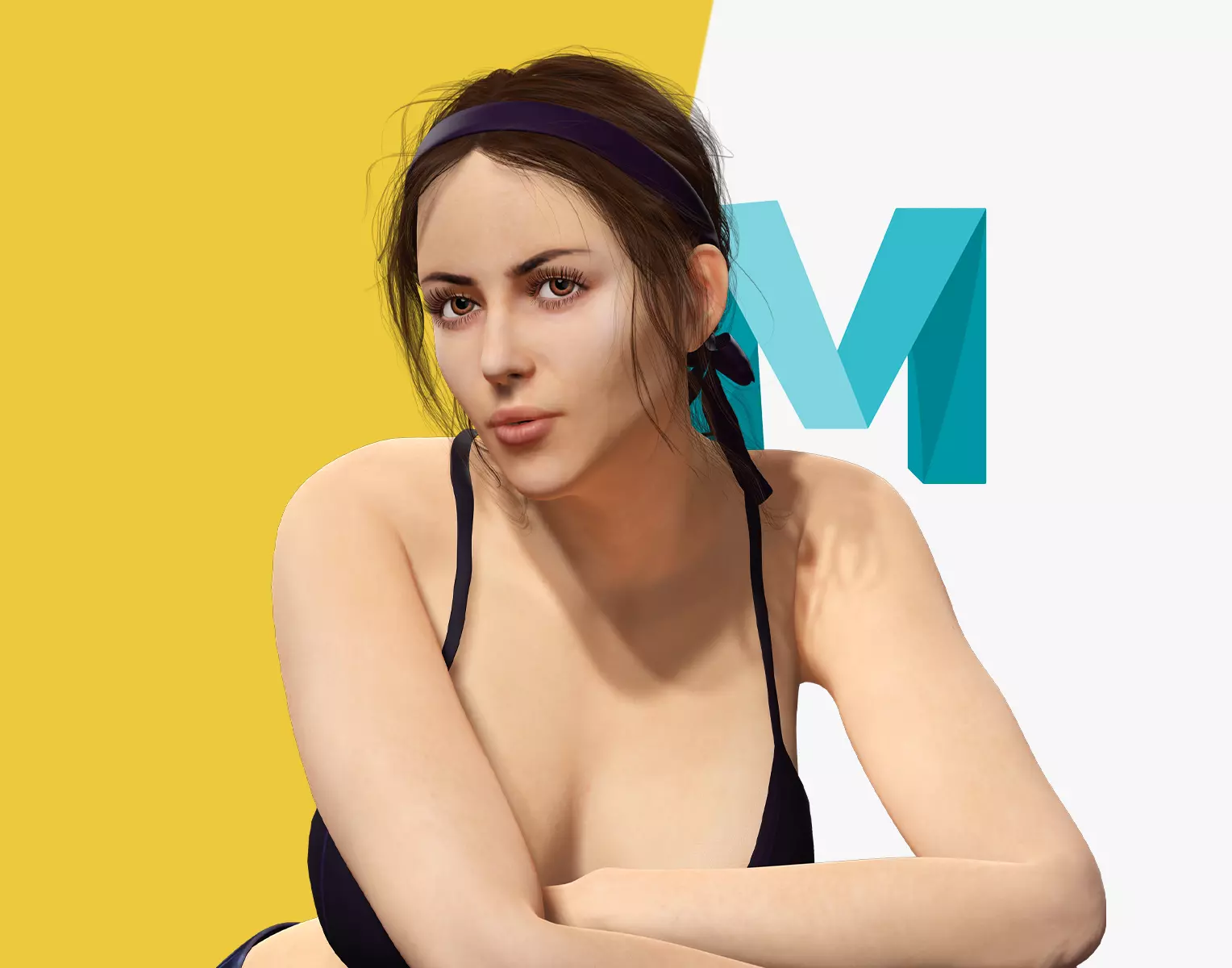 Realistic Female Athlete in Sportswear Maya Ready Low-poly 3D model_0