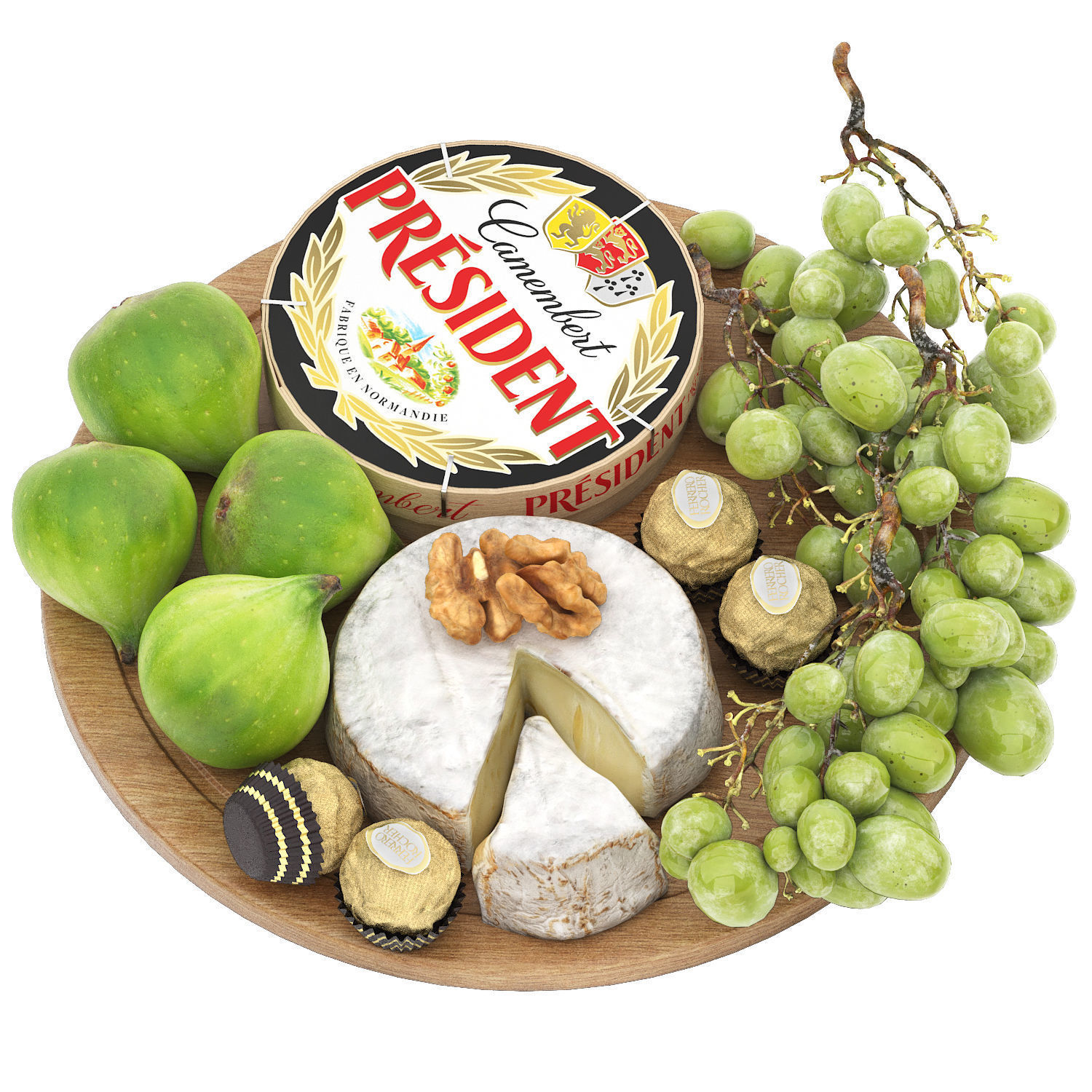 plate of cheese figs and grapes 3D model_1