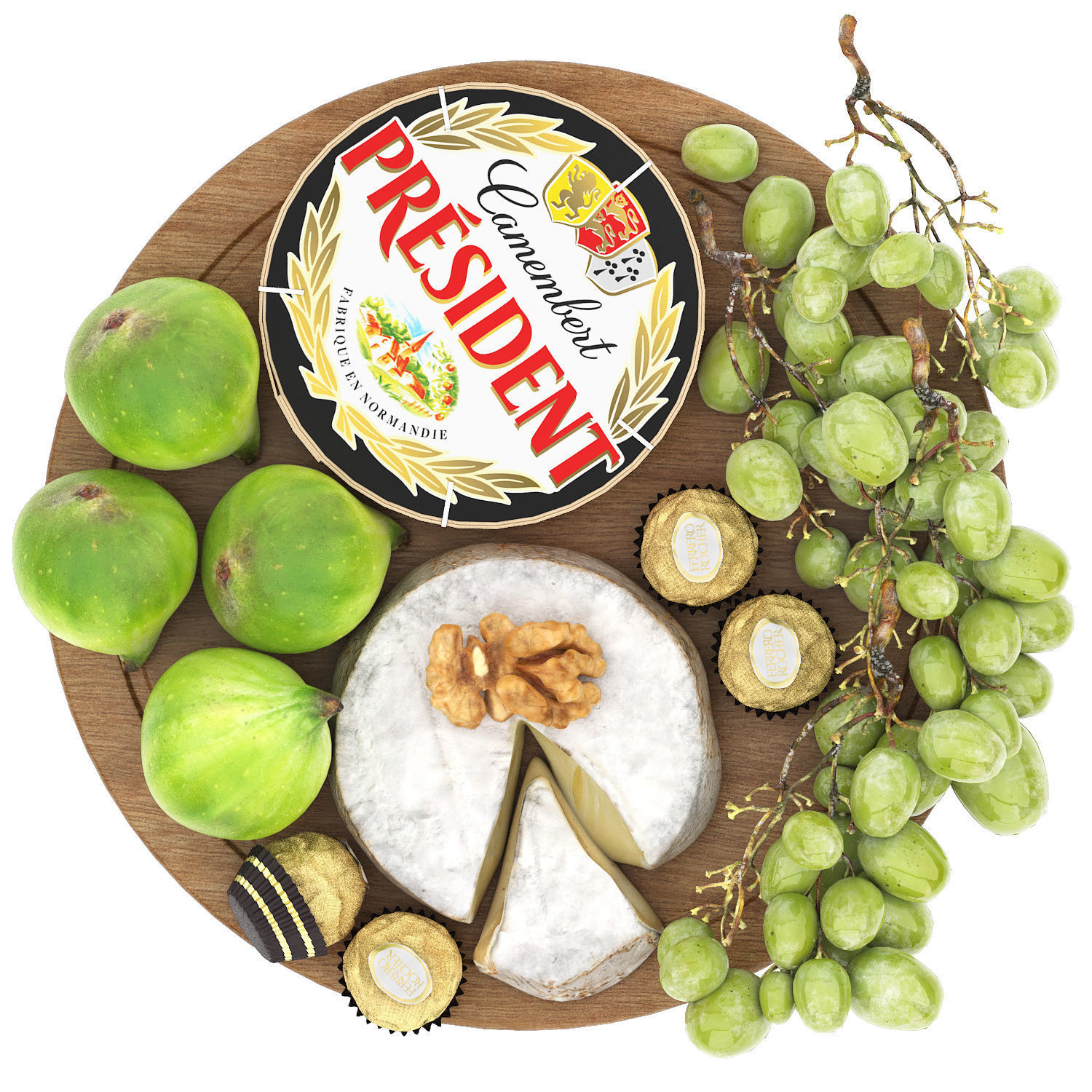 plate of cheese figs and grapes 3D model_2