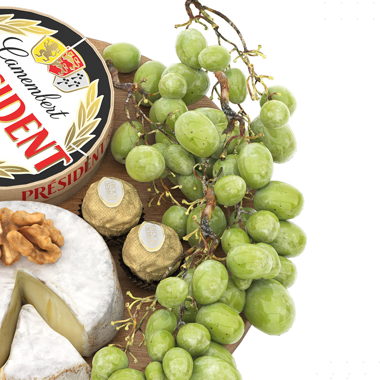 plate of cheese figs and grapes 3D model_4