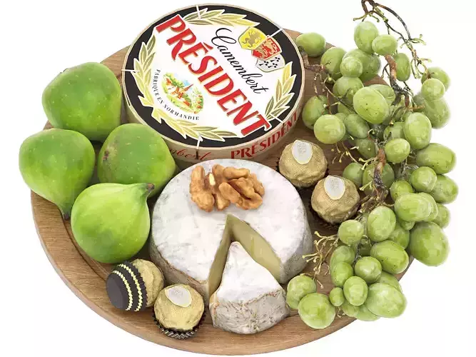 plate of cheese figs and grapes