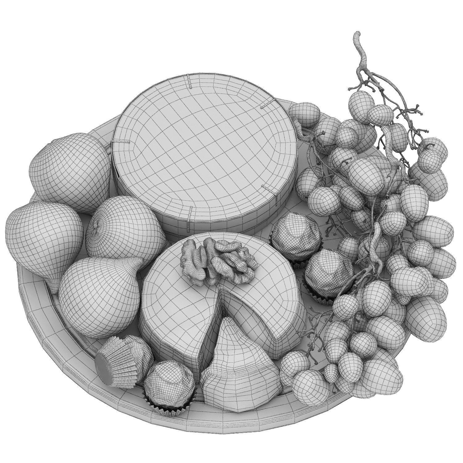 plate of cheese figs and grapes 3D model_6