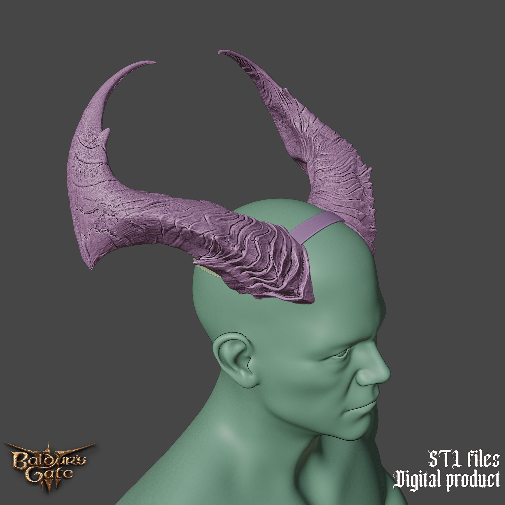 Fantasy Tiefling General Horns Set Baldurs Gate 3 3D print model_5