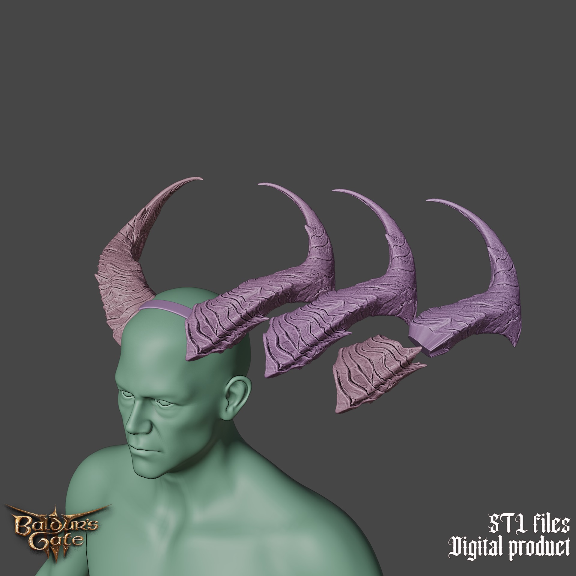 Fantasy Tiefling General Horns Set Baldurs Gate 3 3D print model_6