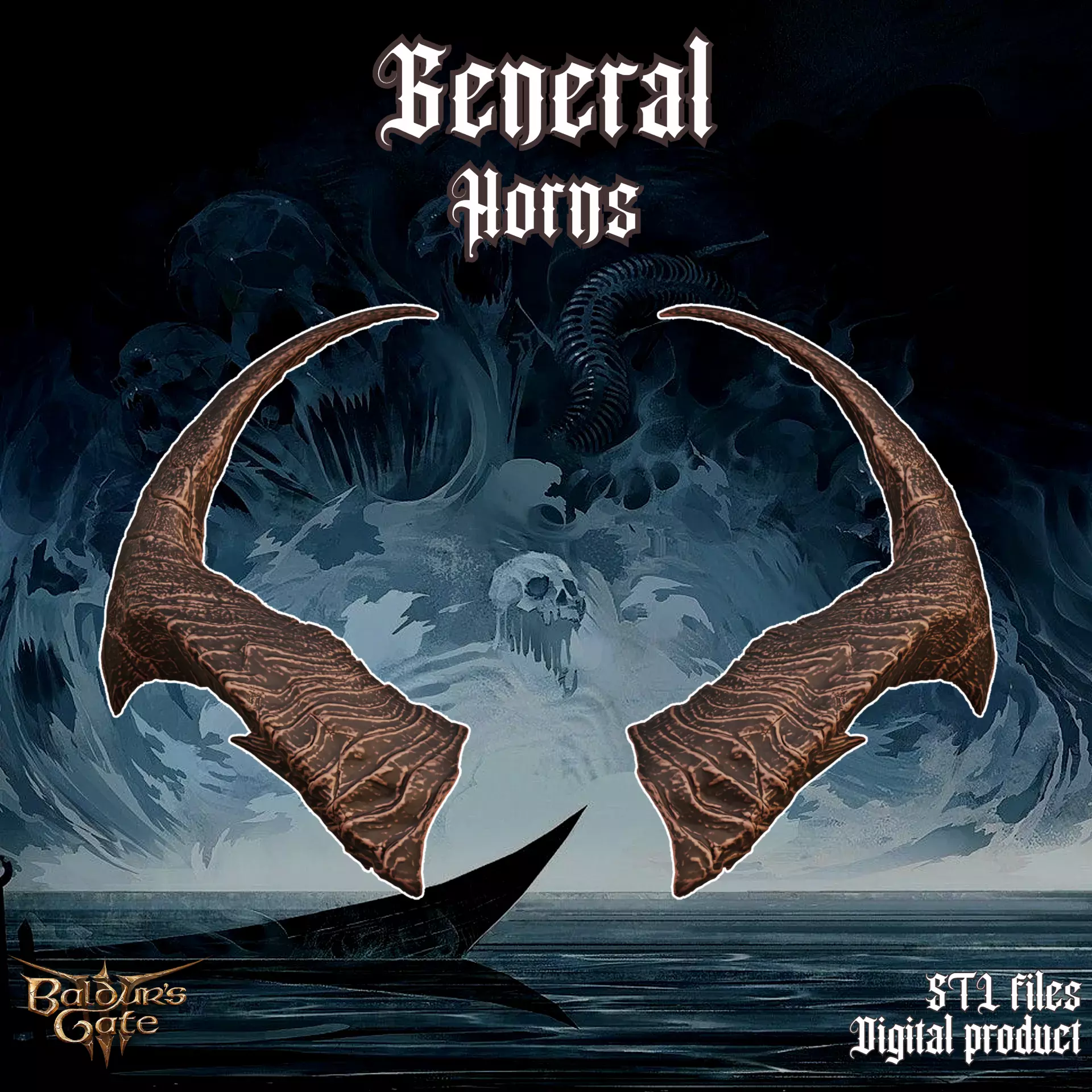 Fantasy Tiefling General Horns Set Baldurs Gate 3 3D print model_0