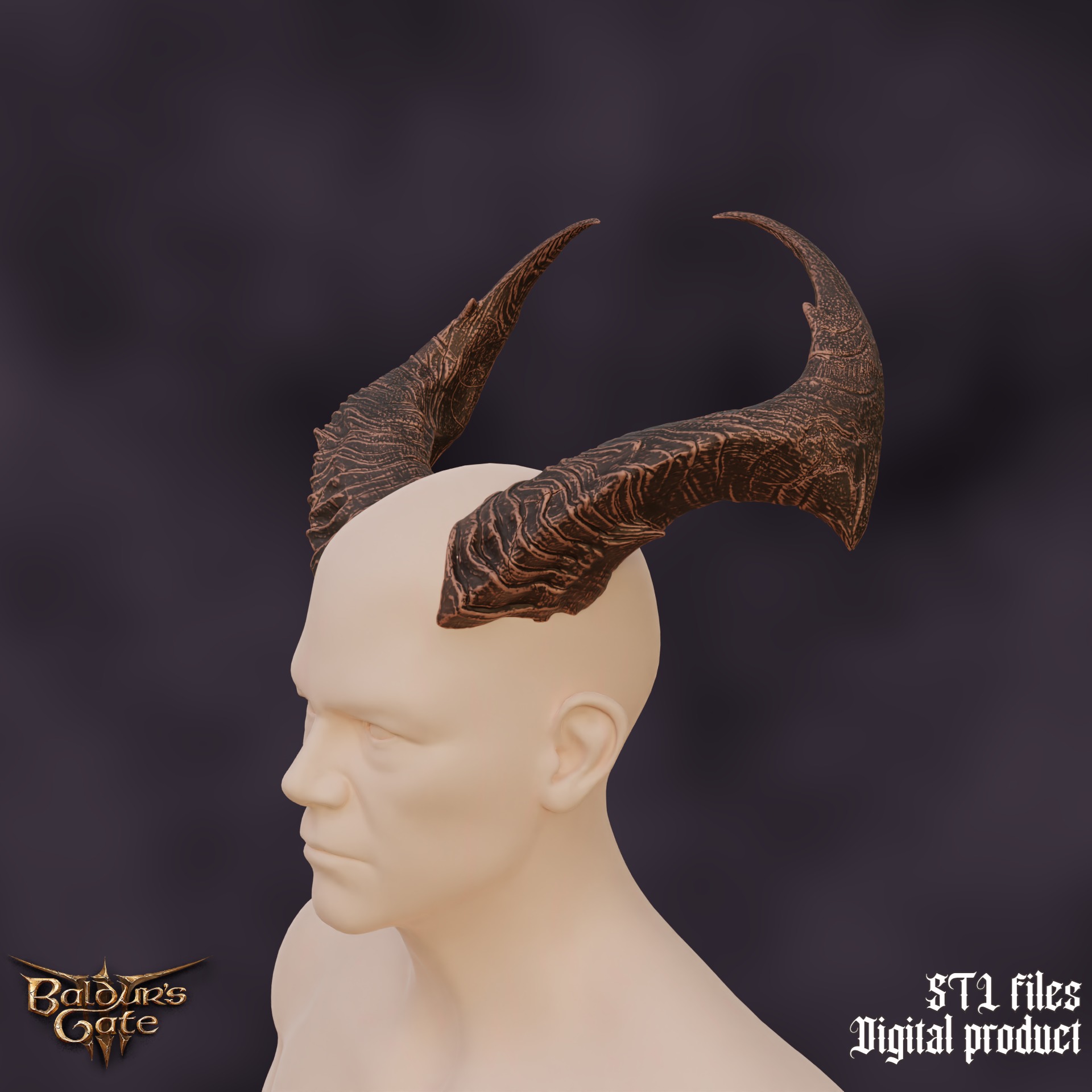 Fantasy Tiefling General Horns Set Baldurs Gate 3 3D print model_3