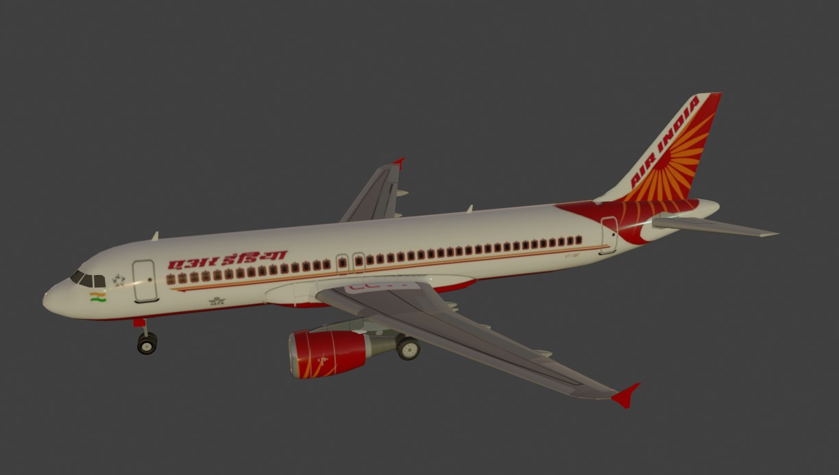 Air India airbus a320-214 low poly 3d model  Low-poly 3D model_12
