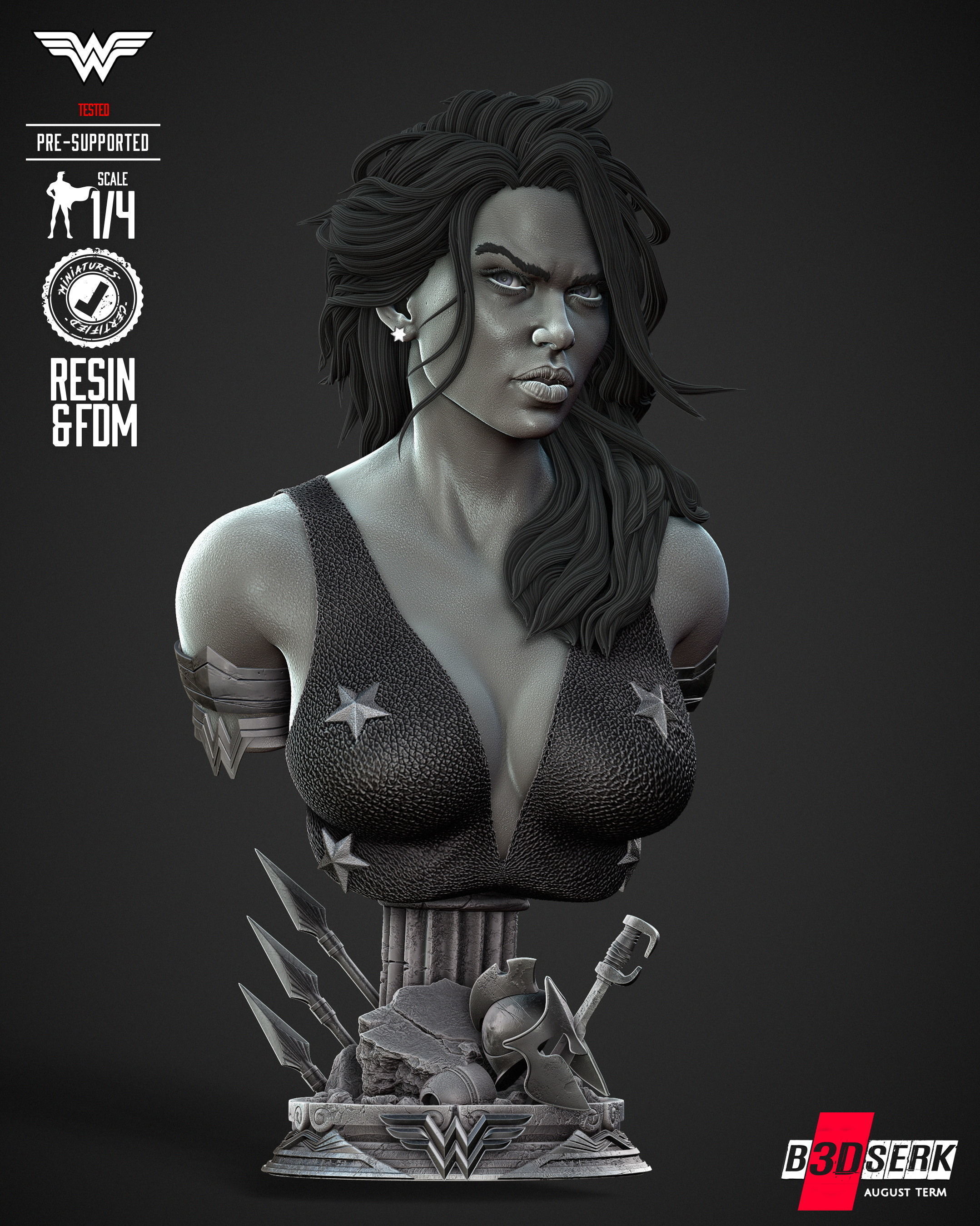 B3DSERK Wonder Girl Bust 3D print model_14