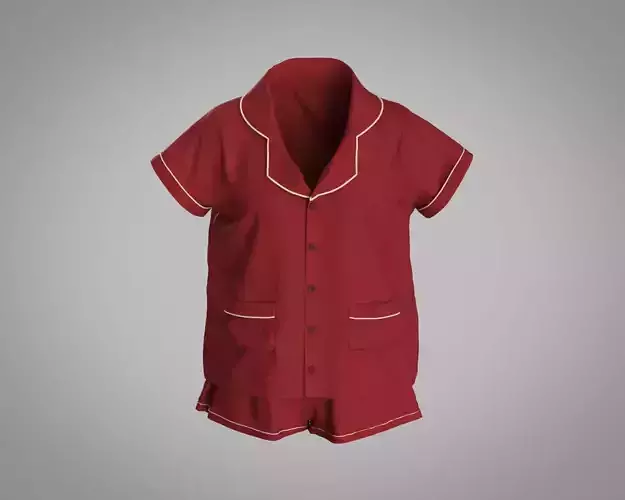 Stylish Designer Set of Collar Shirt and Shorts Night Wear Set 3D model