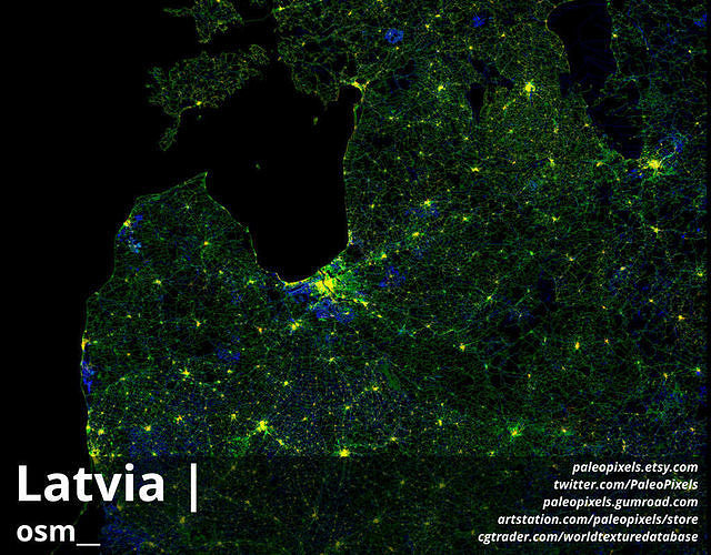 Latvia  Roads and Buildings  High resolution 14k Maps and masks 3D model