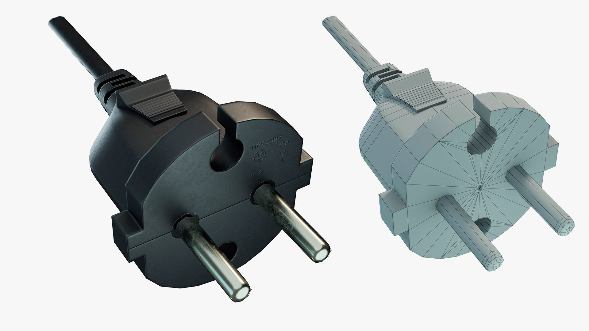 European Electrical Plug Type C Low-poly 3D model_2
