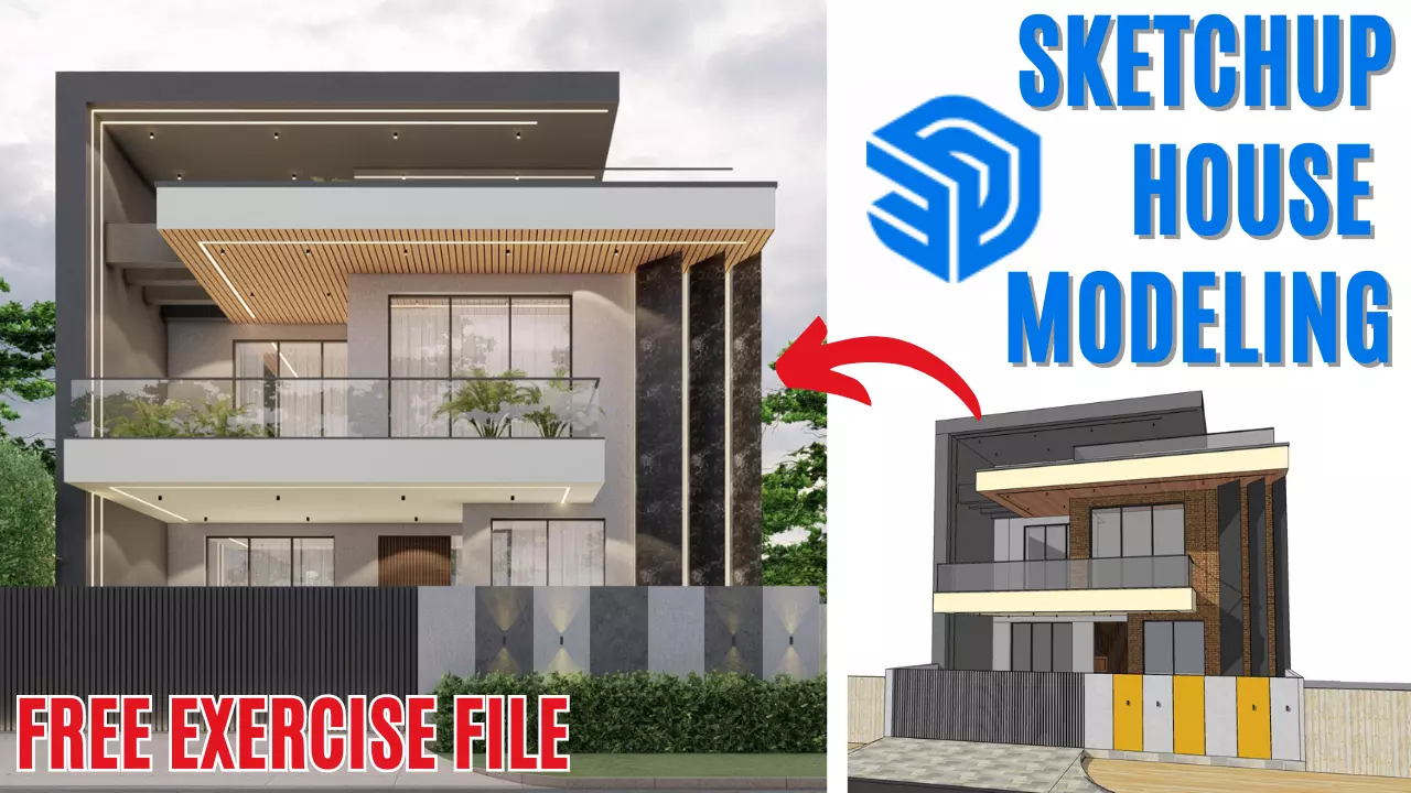 Sketchup Modern House Design 3d Modeling Tutorial free 3D model | CGTrader, image size:1280x720