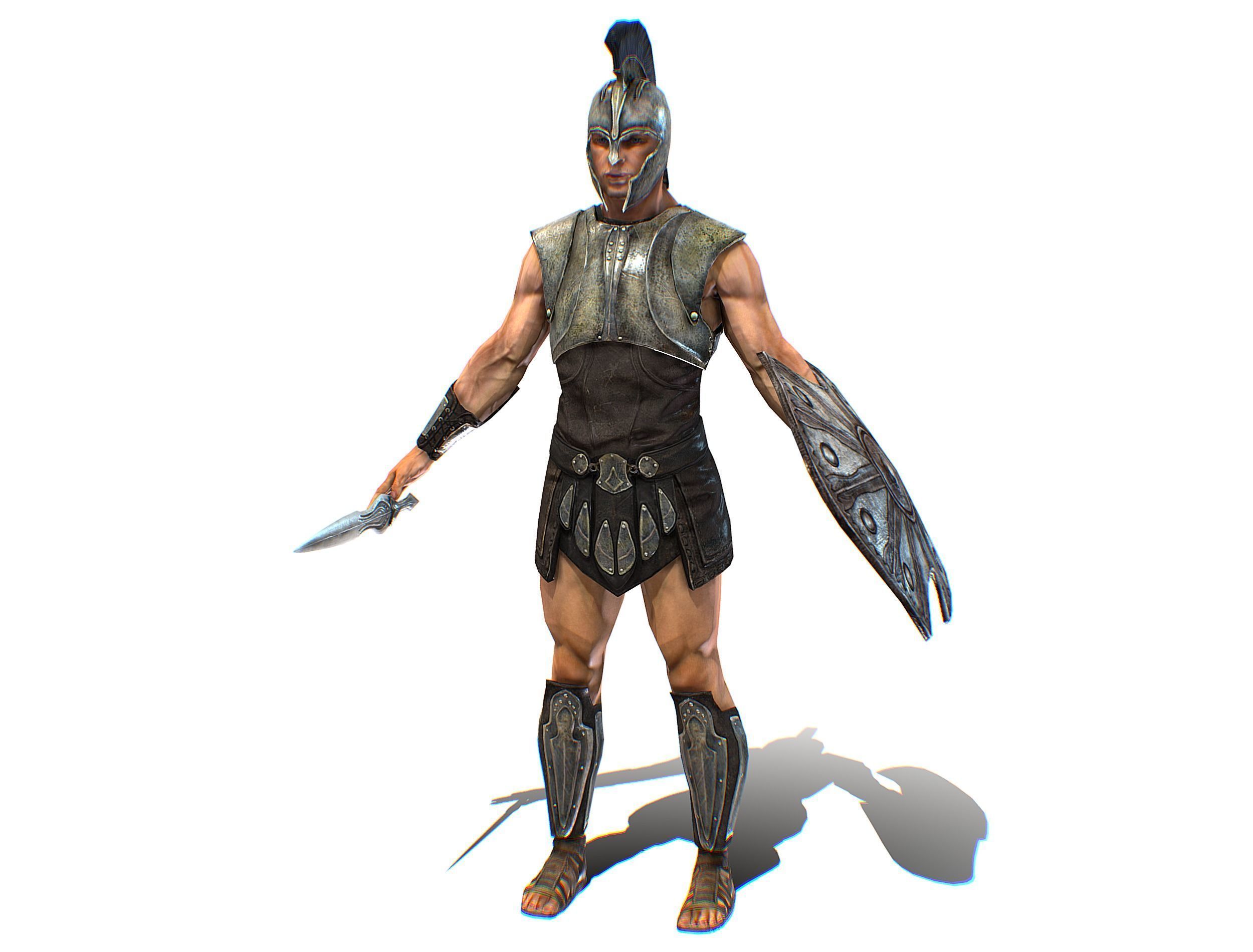Riged Skined Greek Ancient Warrior Armor Helmet Low-poly 3D model_15