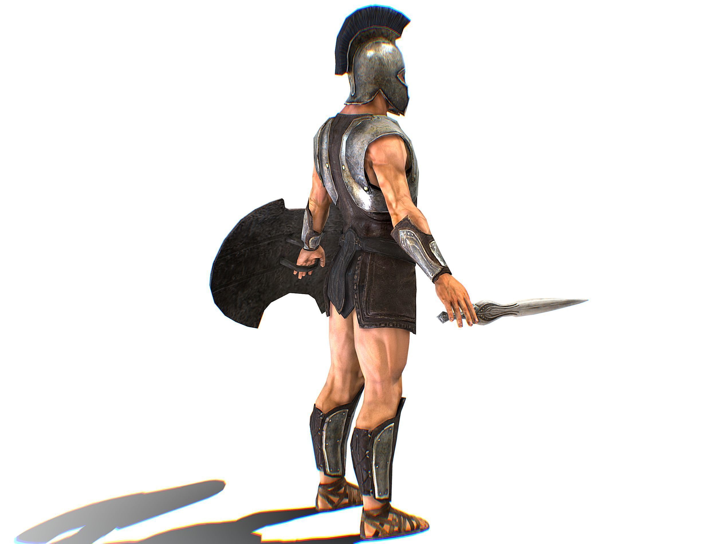 Riged Skined Greek Ancient Warrior Armor Helmet Low-poly 3D model_7