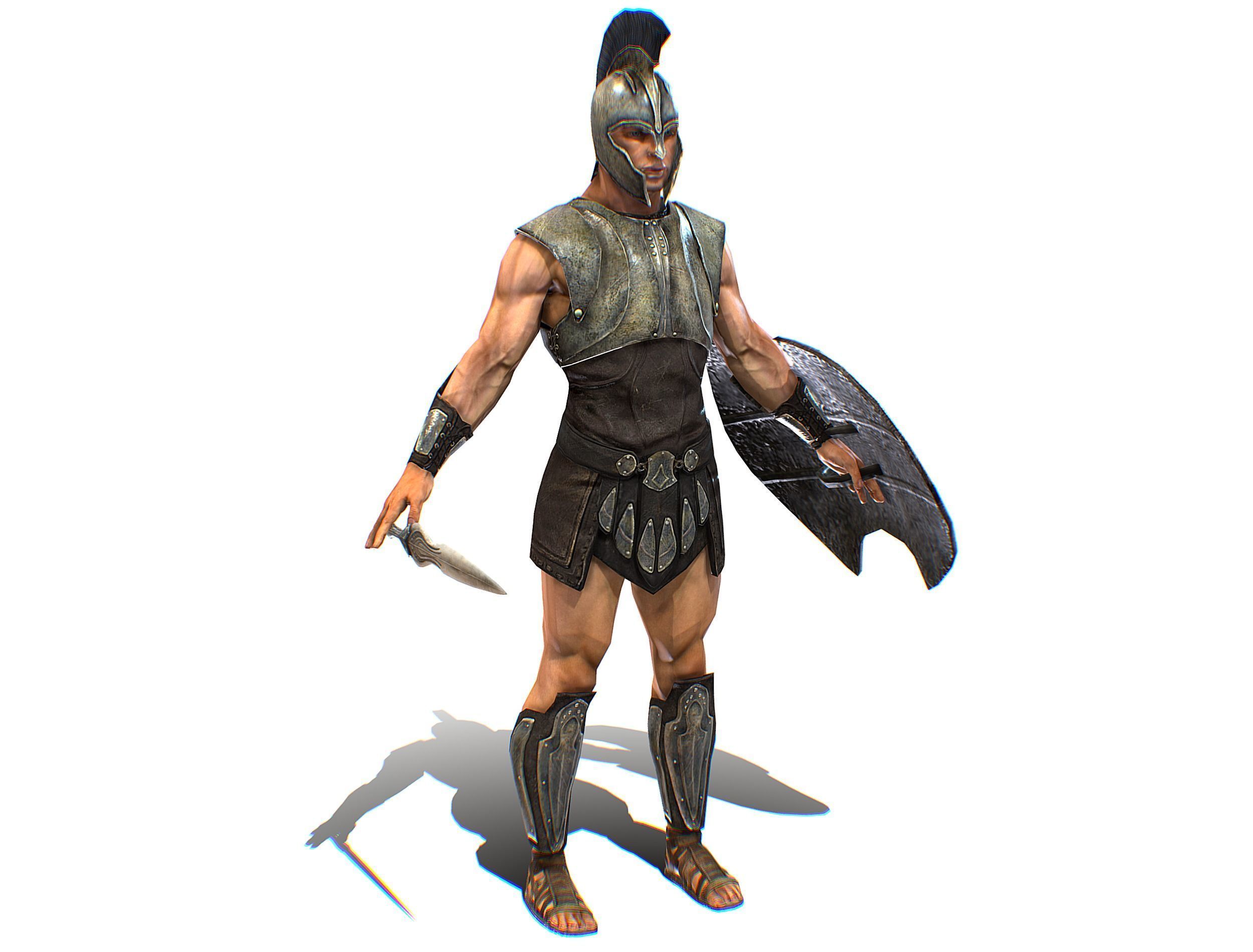 Riged Skined Greek Ancient Warrior Armor Helmet Low-poly 3D model_2