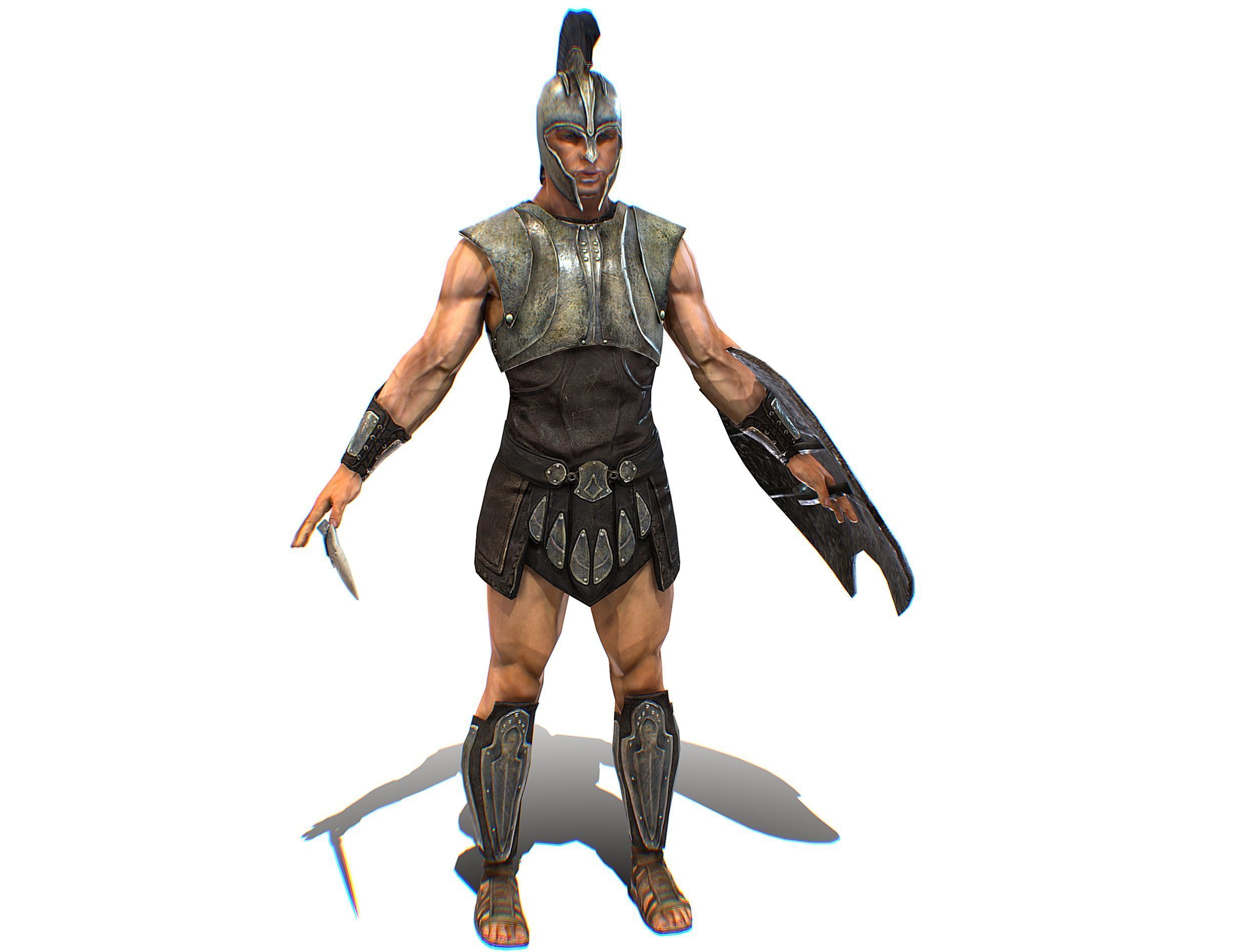 Riged Skined Greek Ancient Warrior Armor Helmet Low-poly 3D model_1