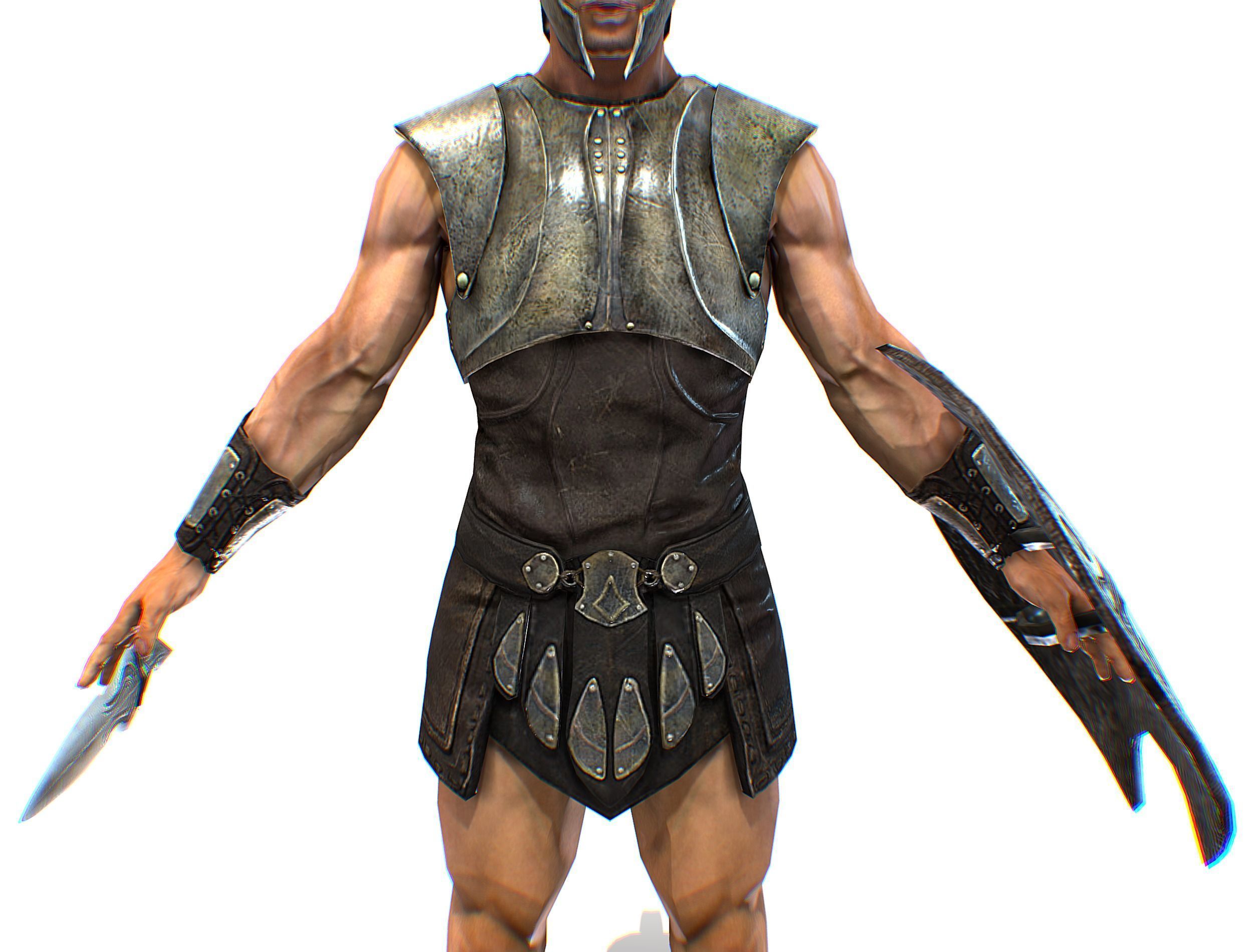 Riged Skined Greek Ancient Warrior Armor Helmet Low-poly 3D model_17