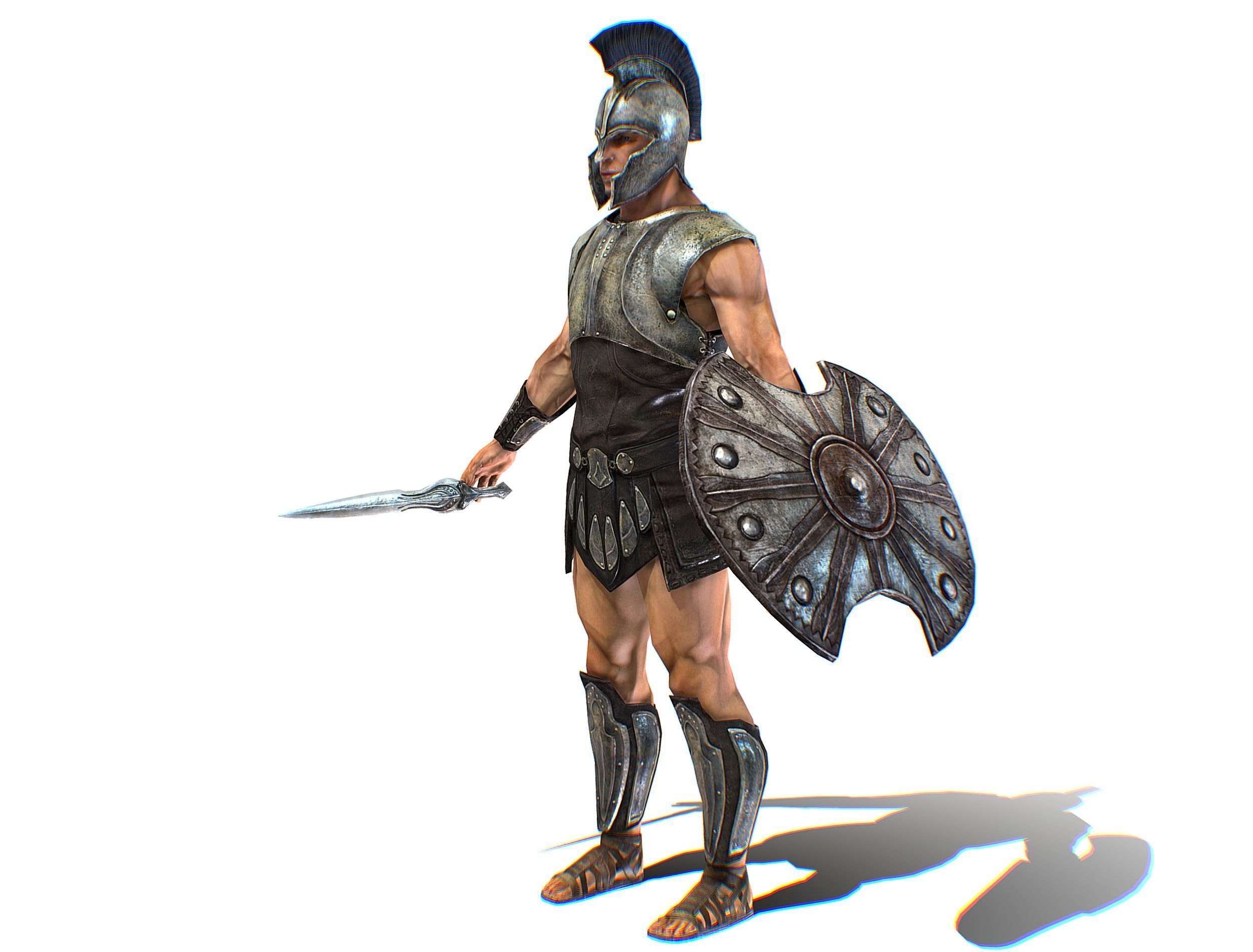 Riged Skined Greek Ancient Warrior Armor Helmet Low-poly 3D model_14