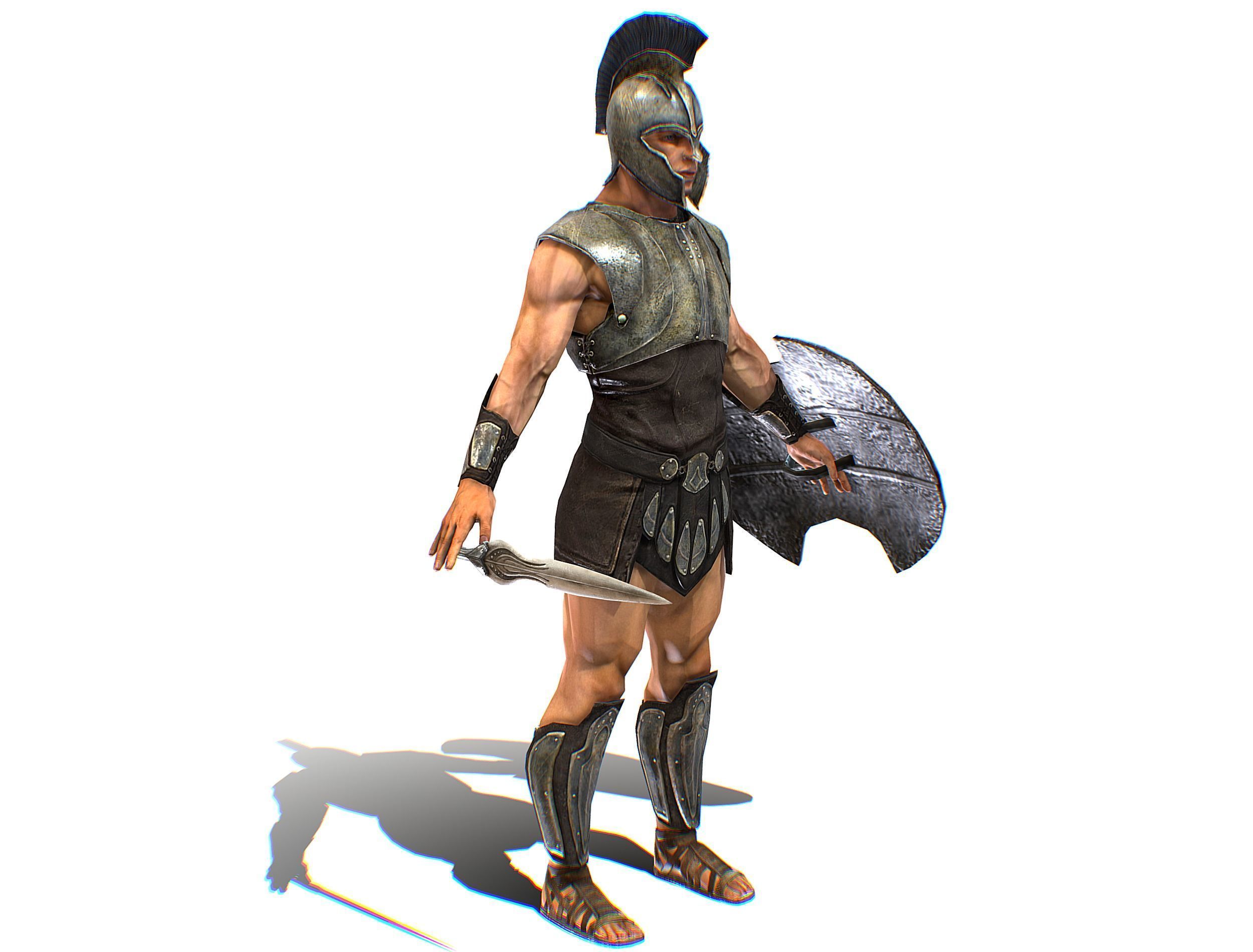 Riged Skined Greek Ancient Warrior Armor Helmet Low-poly 3D model_3