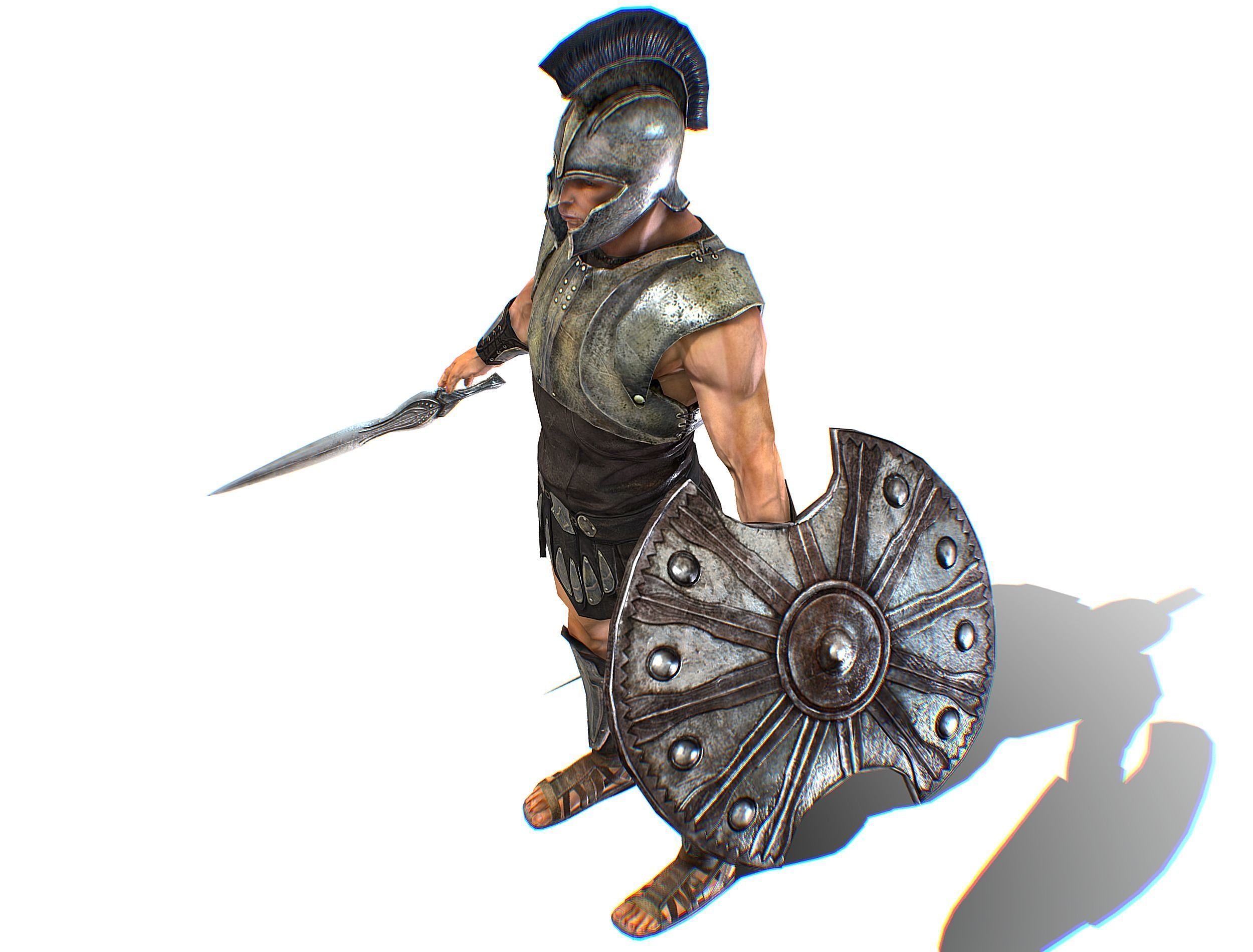 Riged Skined Greek Ancient Warrior Armor Helmet Low-poly 3D model_25