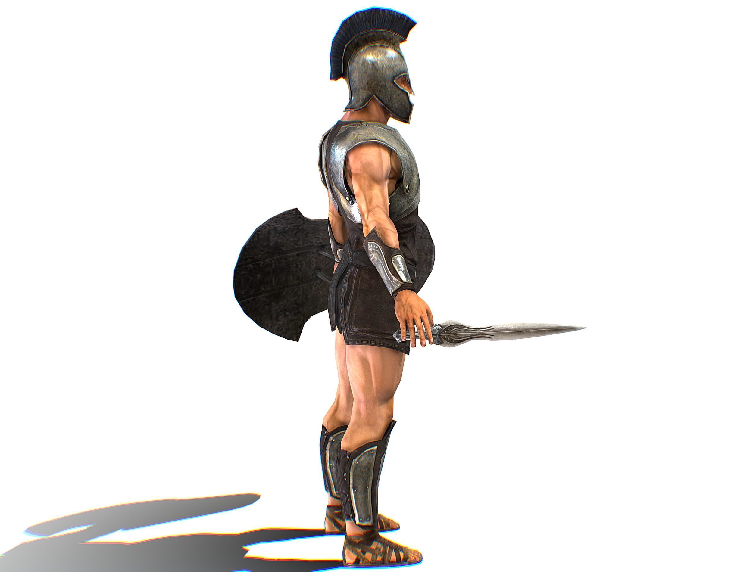Riged Skined Greek Ancient Warrior Armor Helmet Low-poly 3D model_6