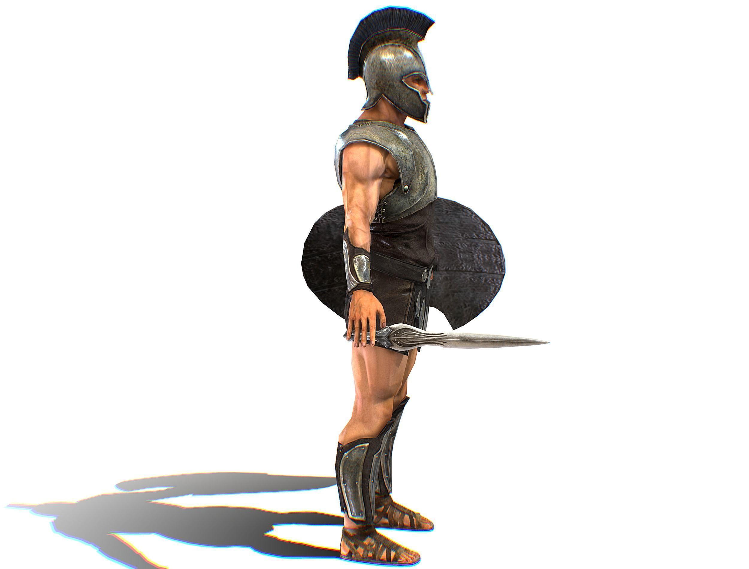 Riged Skined Greek Ancient Warrior Armor Helmet Low-poly 3D model_5