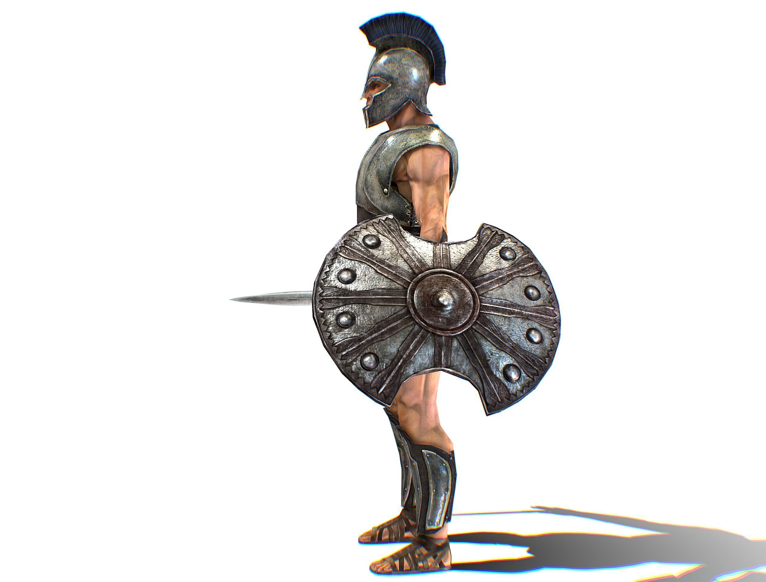 Riged Skined Greek Ancient Warrior Armor Helmet Low-poly 3D model_13