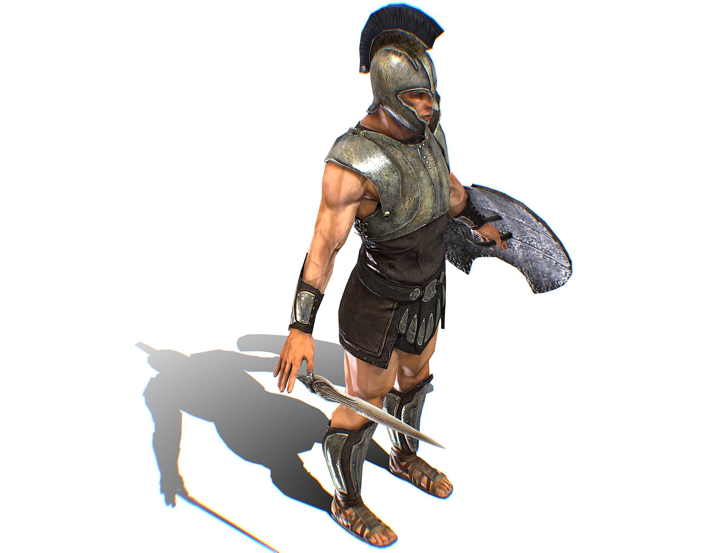 Riged Skined Greek Ancient Warrior Armor Helmet Low-poly 3D model_26
