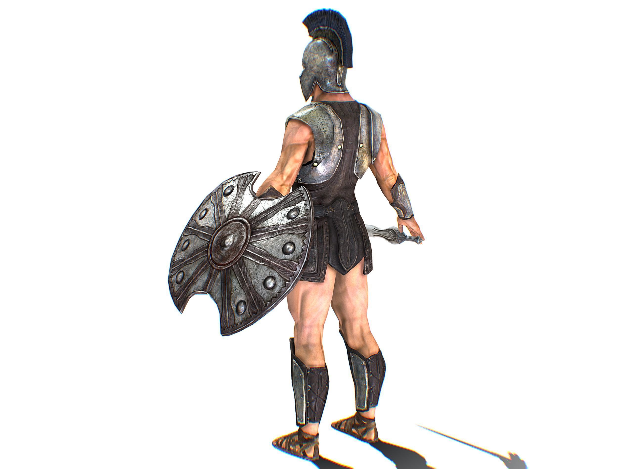 Riged Skined Greek Ancient Warrior Armor Helmet Low-poly 3D model_11