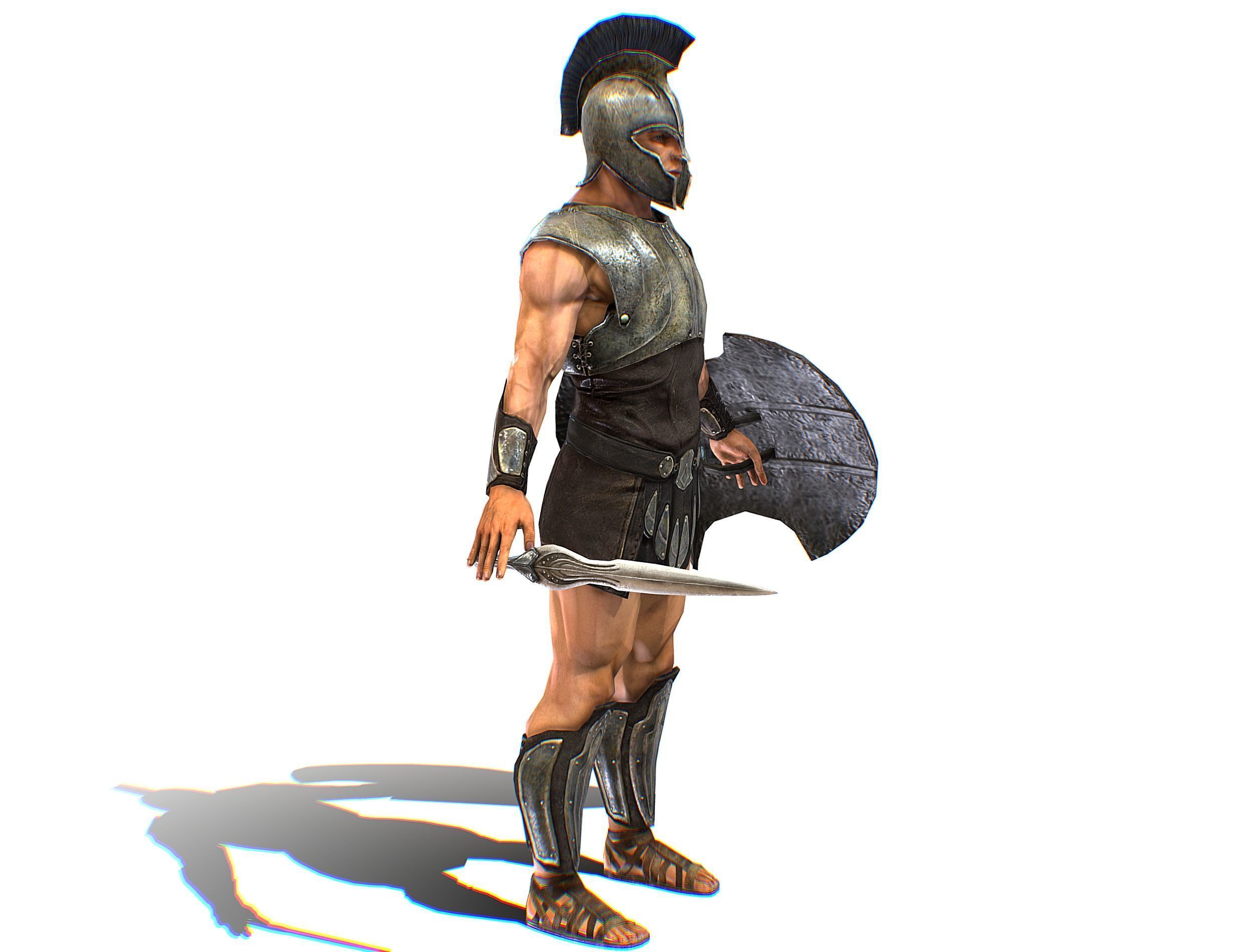 Riged Skined Greek Ancient Warrior Armor Helmet Low-poly 3D model_4