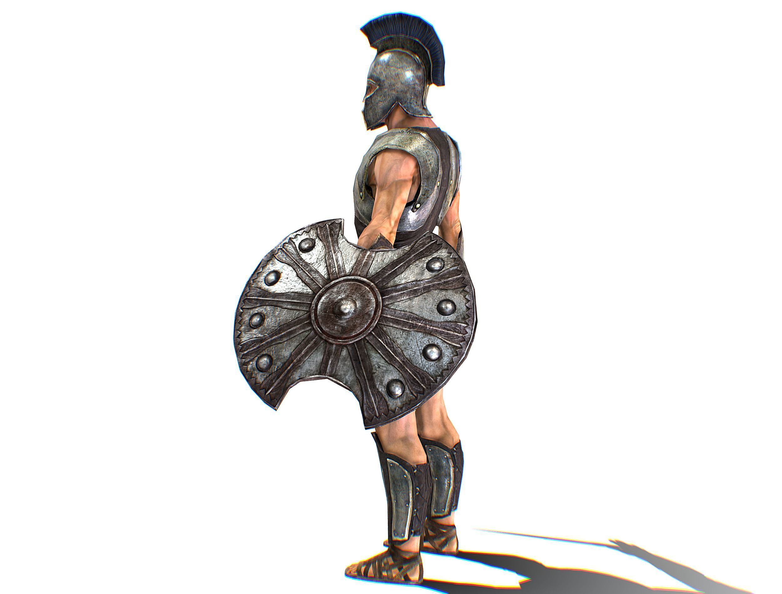 Riged Skined Greek Ancient Warrior Armor Helmet Low-poly 3D model_12