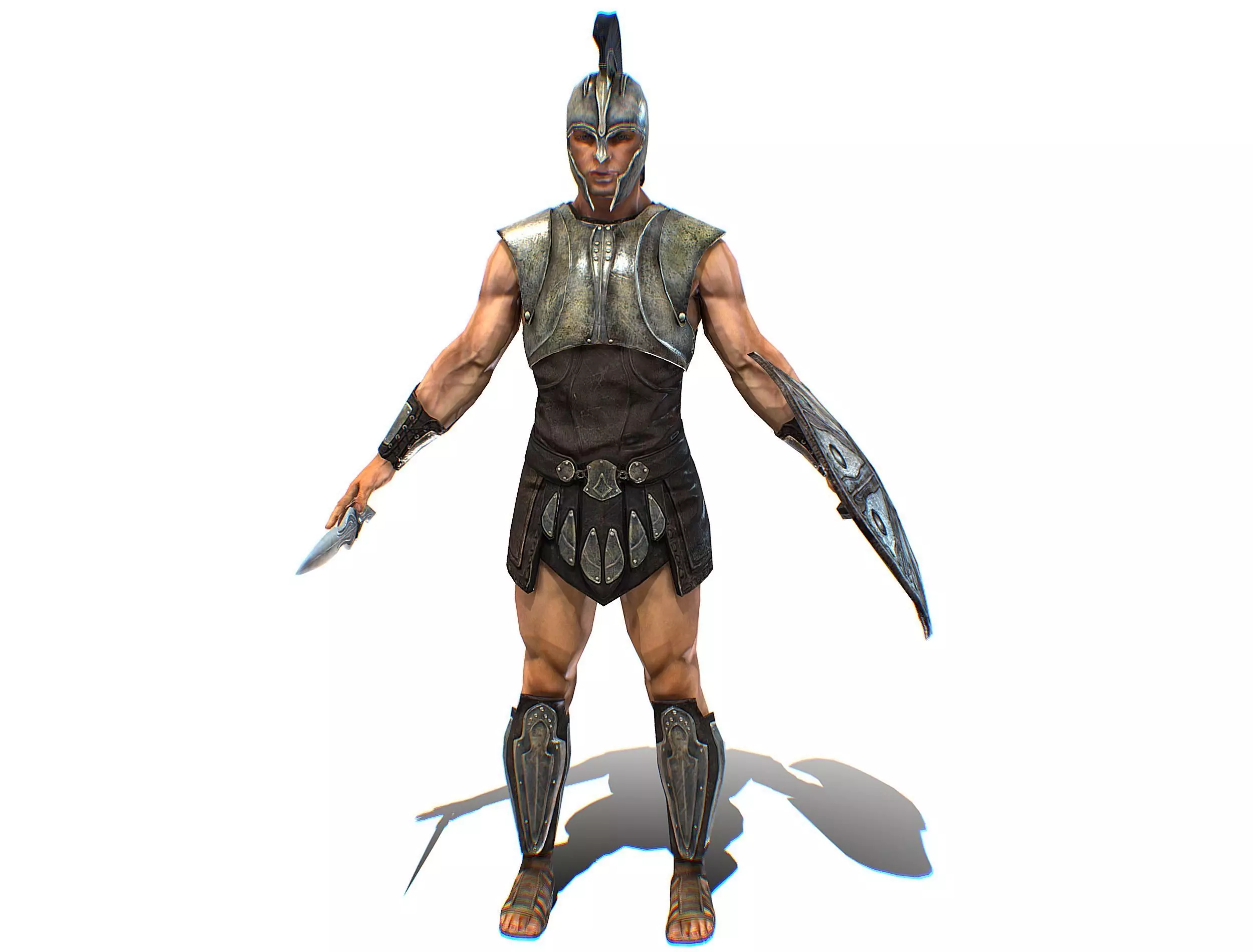 Riged Skined Greek Ancient Warrior Armor Helmet Low-poly 3D model_0