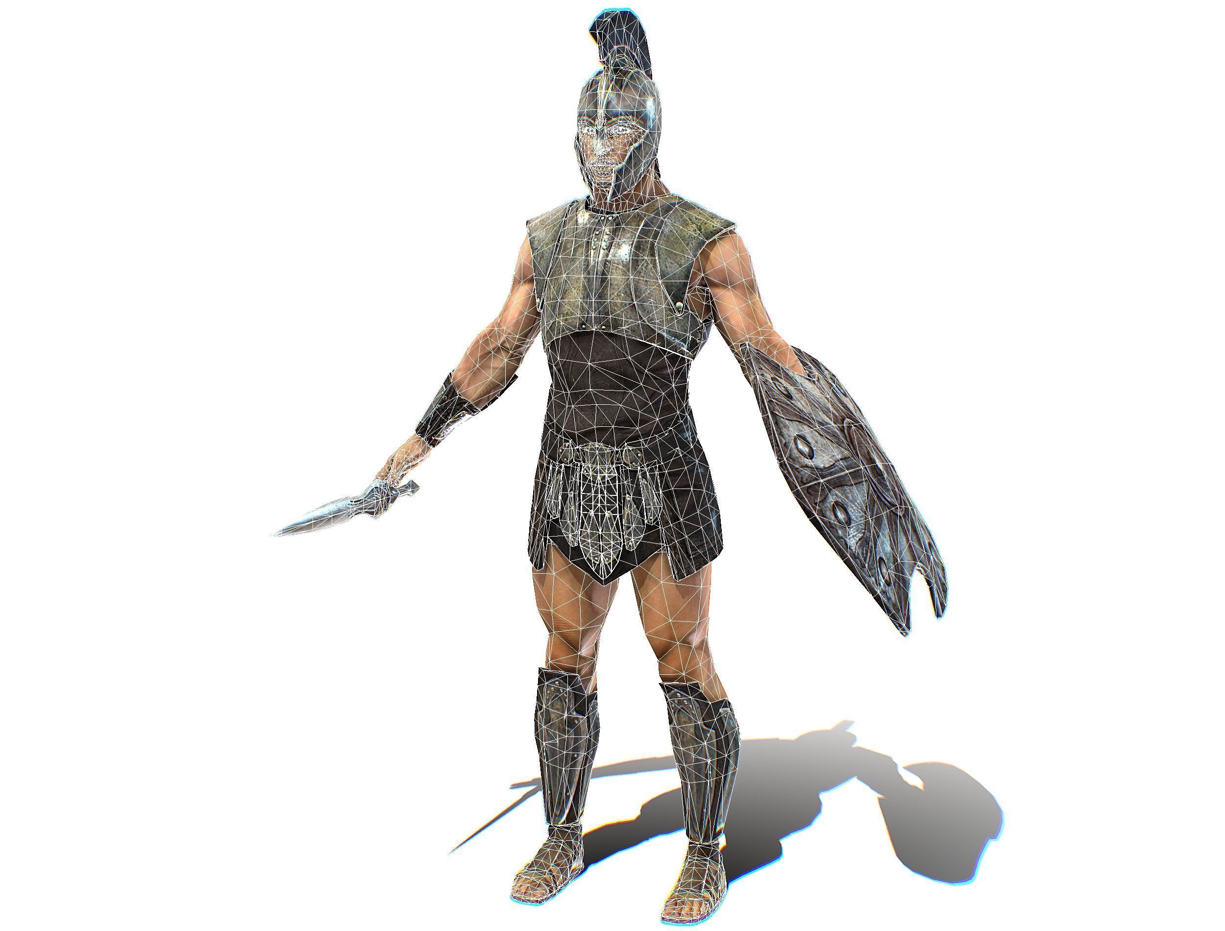 Riged Skined Greek Ancient Warrior Armor Helmet Low-poly 3D model_37